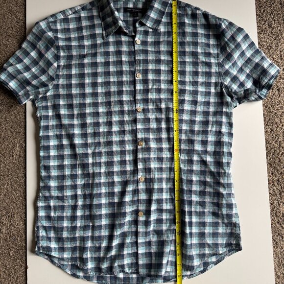 John Varvatos Checkered Plaid 100% Cotton Button-Down Size Medium Blue Black - Picture 5 of 6